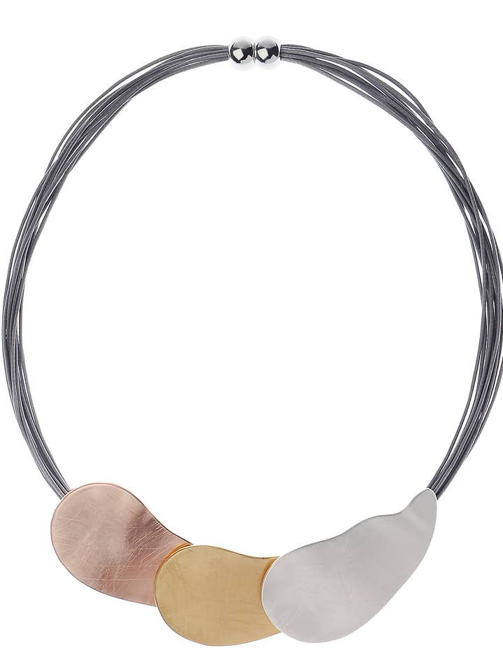 Grey Cord Magnetic Clasp Necklace with Irregular Pendant for wholesale by Oceanic Jewellers - Majique London