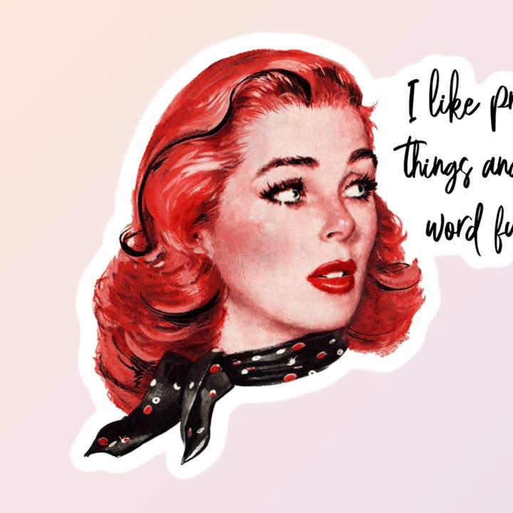 Funny Adult Humor Stickers, Retro Housewife, I Like Pretty for wholesale by Sorry Not Sorry Co