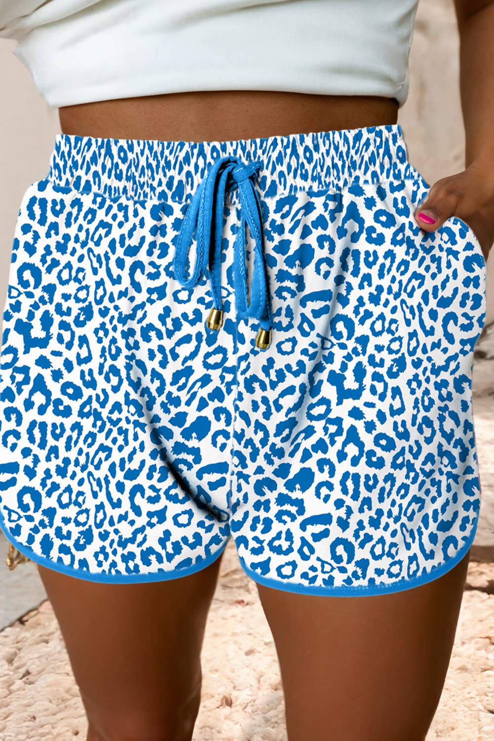 Little Daisy Closet - Wholesale Shorts - Women's - LDC Leopard Elastic Waist Lace up Contrast Trim Casual Short5