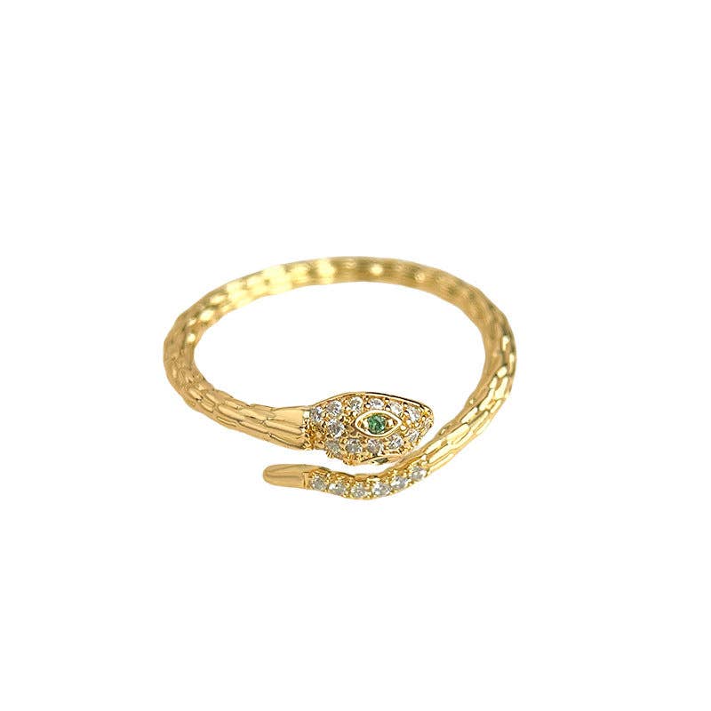 Katinki - Wholesale Multi-Stone Ring - Gold Snake Adjustable Ring with Green Eye3