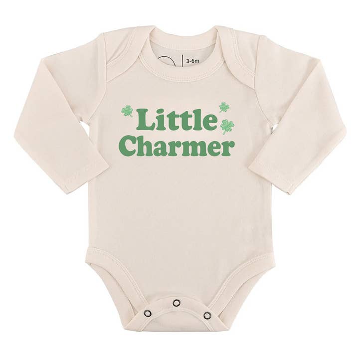 St. Patrick's organic baby LS graphic onsie little charmer for wholesale by Finn + Emma