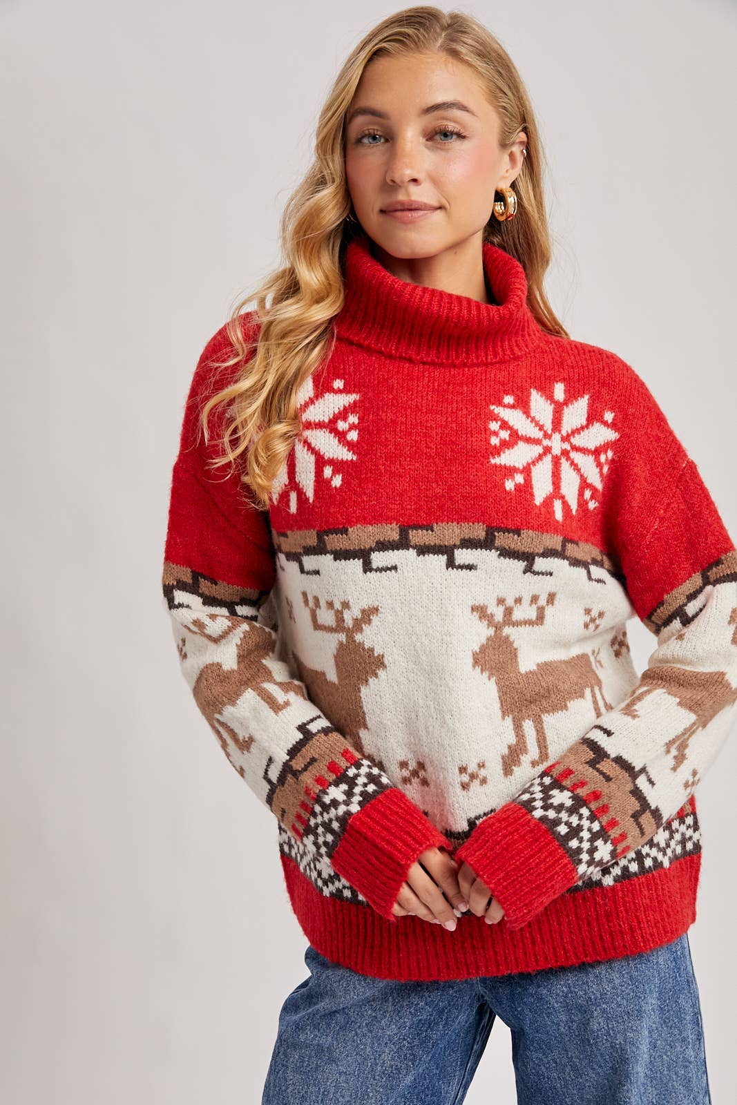 Bluivy - Wholesale Knit Sweater - Women's - FAIR ISLE TURTLE NECK REINDEER KNIT SWEATER FOR HOLIDAY3