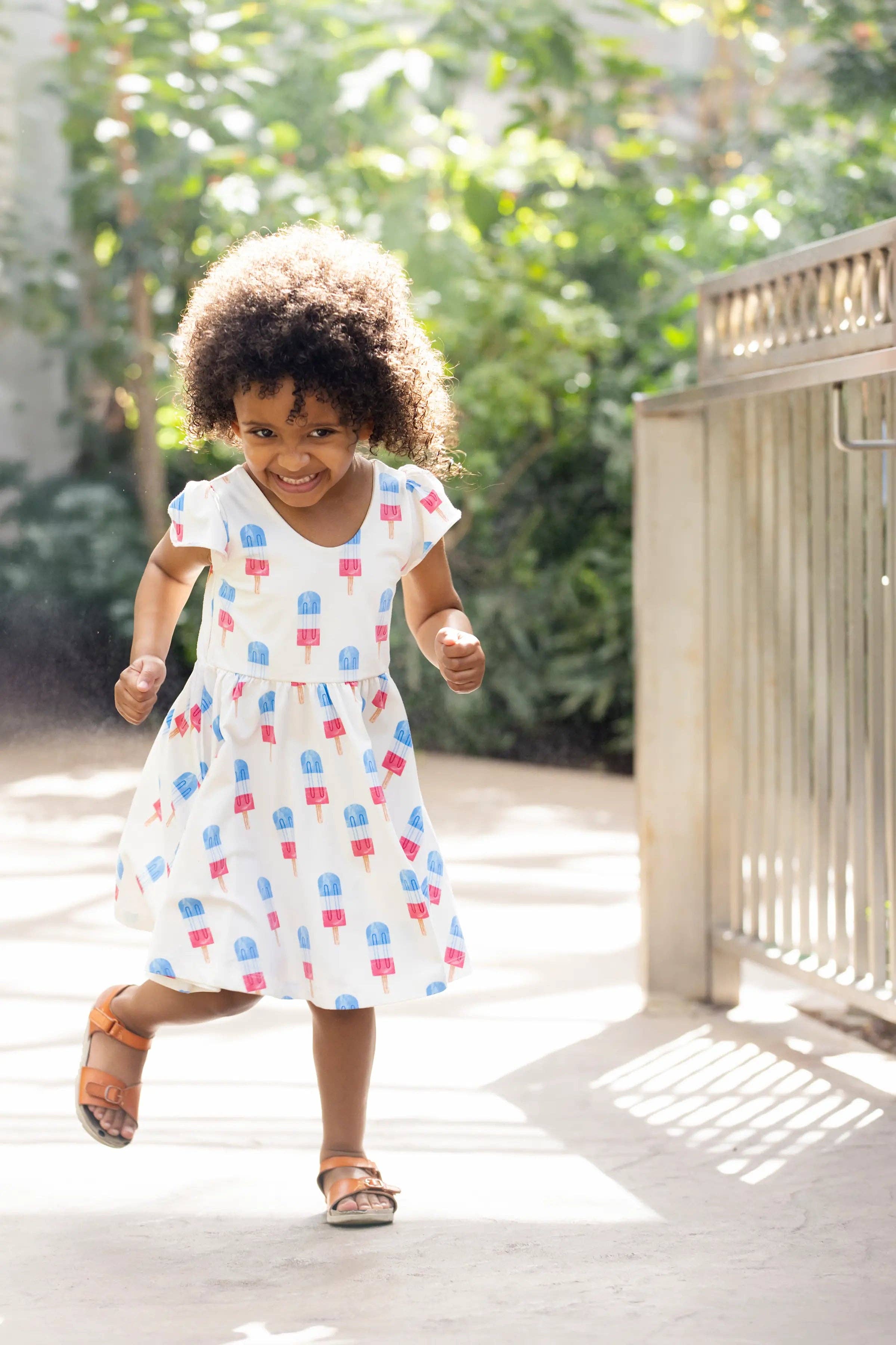 Monica + Andy - Wholesale Dress - Kids - 4th of July Short Sleeve Let's Dance Dress_Americana Ice Pops4