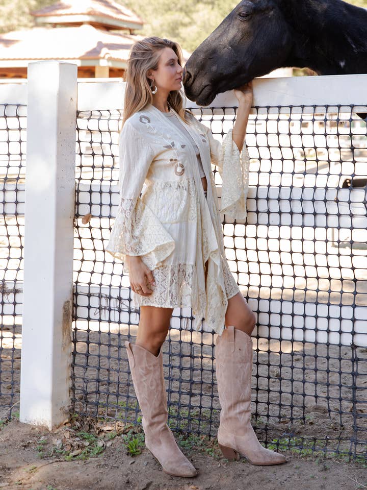 Young Threads - Wholesale Kimono - Women's - Western Boho Chic: Motif Embroidered Denim Long Shrug (NEW)17