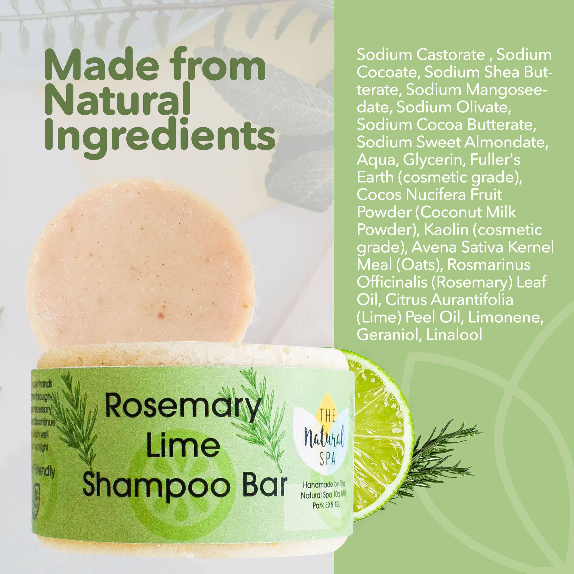 The Natural Spa Cosmetics - Wholesale Shampoo Puck/Solid Shampoo - Rosemary Lime Shampoo Bar6