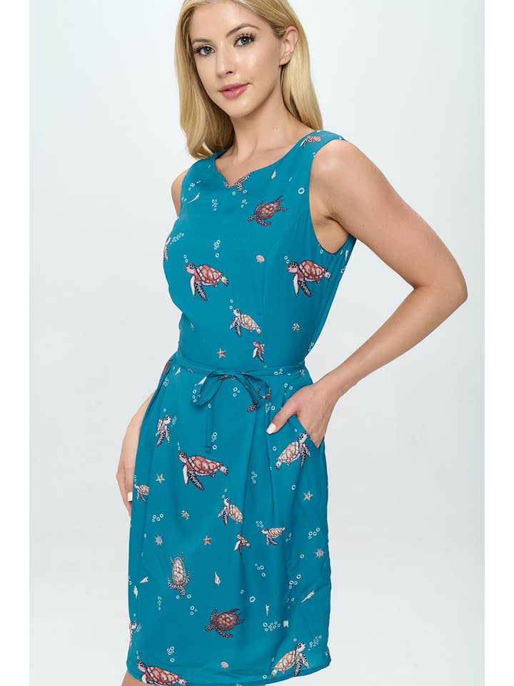 SM WARDROBE - Wholesale Dress - Women's - TURTLE UNDER WATER PRINT DRESS WITH POCKETS4