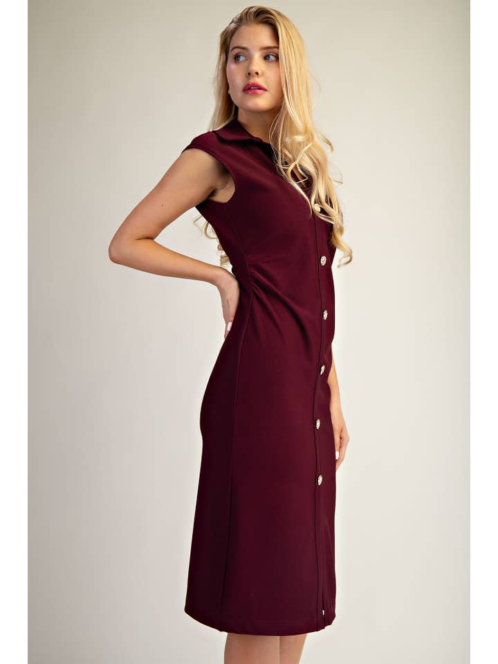 Glam - Wholesale Dress - Women's - V-Neck Midi Shirt Dress16