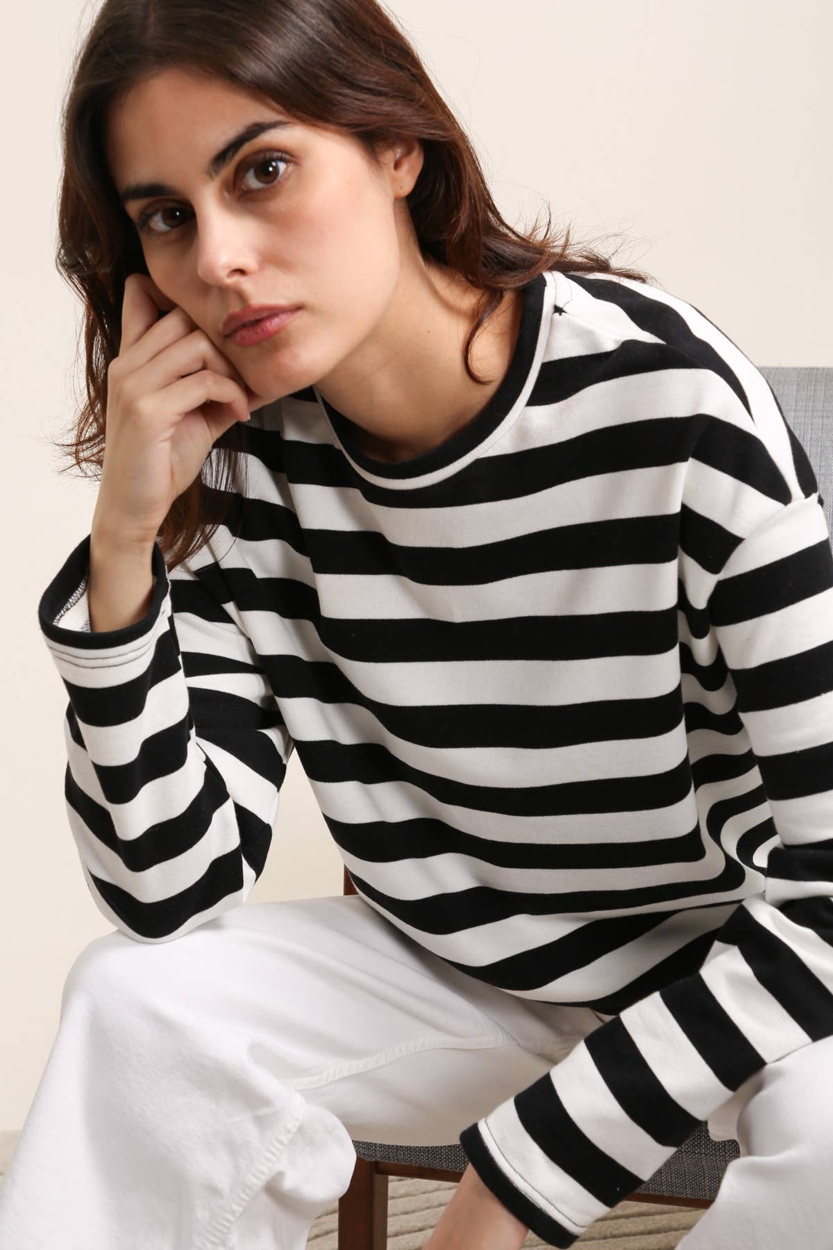 Black 31887 STRIPED SWEATSHIRT for wholesale on Faire2