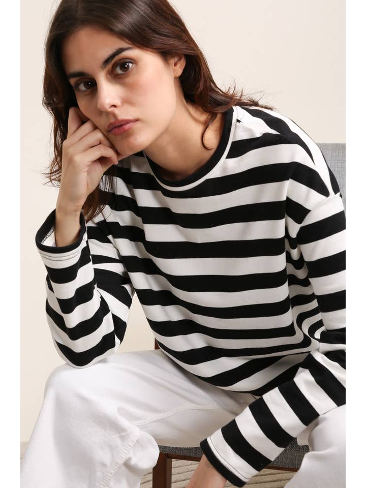 Black 31887 STRIPED SWEATSHIRT for wholesale on Faire2