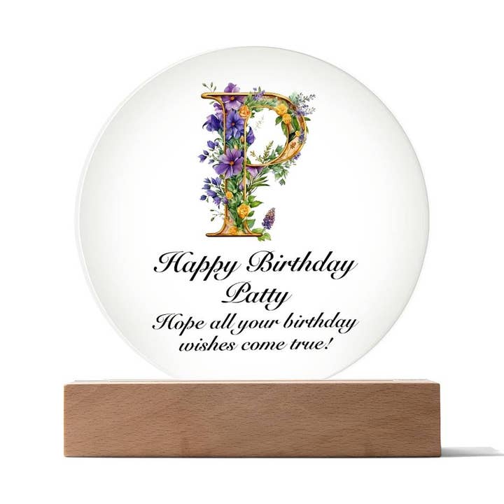 Happy Birthday Patty v02 - Circle Acrylic Plaque for wholesale by Unique Gifts Store