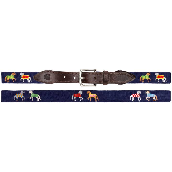 Horses In Blankets Needlepoint Belt - Navy for wholesale by Good Threads