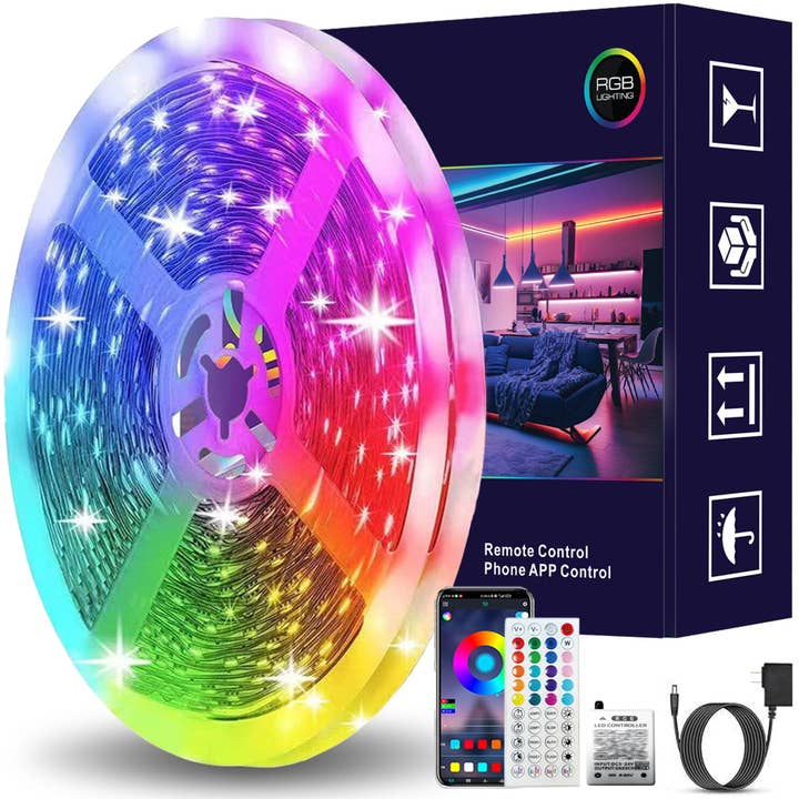 RGB LED Strip Lights 100ft - Remote & App Control, Music Sync, Waterproof, DIY for wholesale by Wittbizz Snacks