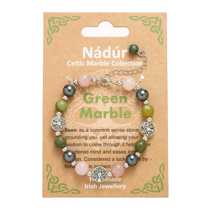 IRB-052A Bracelet Metal Beads Shamrock Marble for wholesale by Celtic Ore Crafts