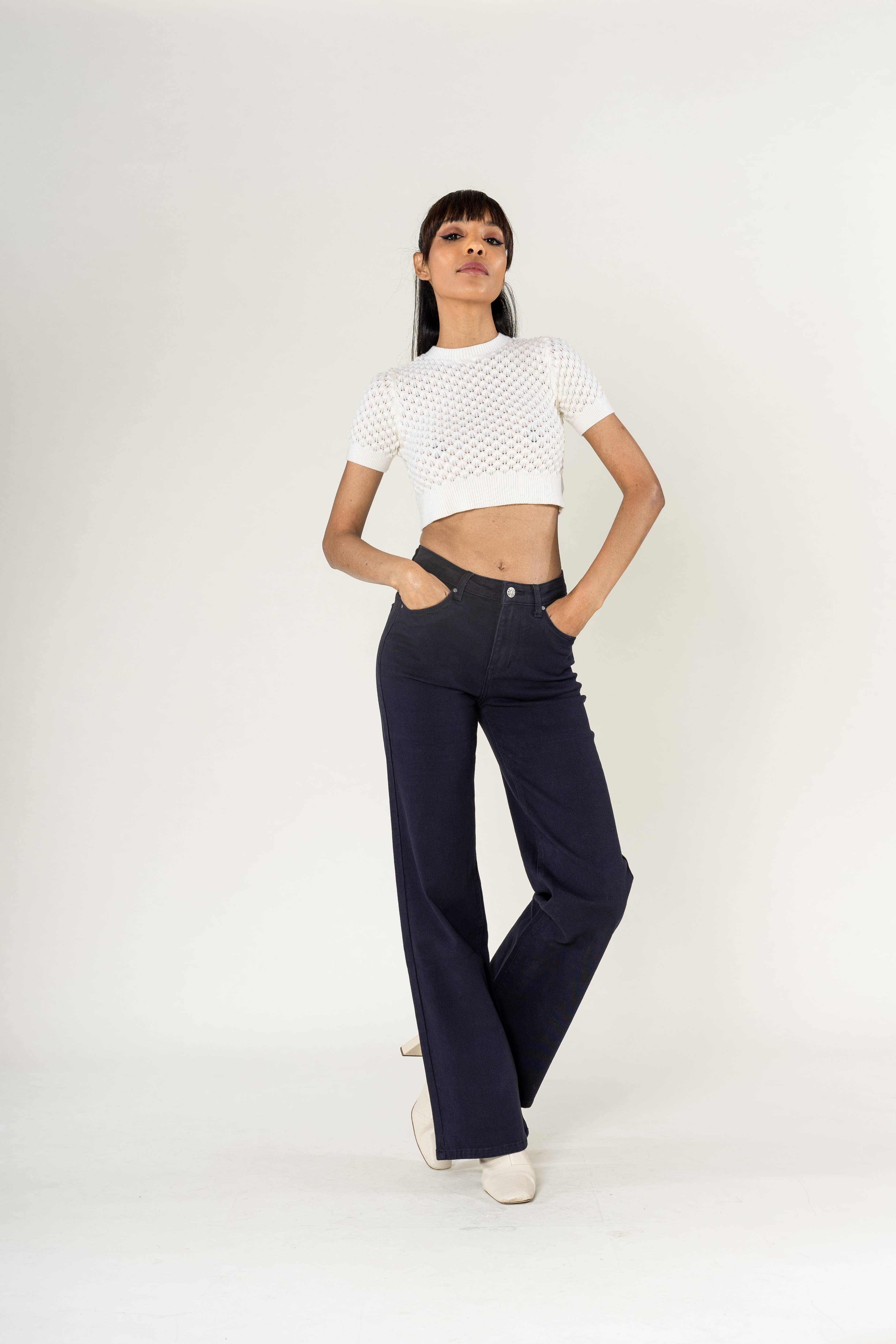 Nina Carter - Vendita all'ingrosso Jeans - Donna - Jeans a vita alta a zampa con tessuto elasticizzato P08030