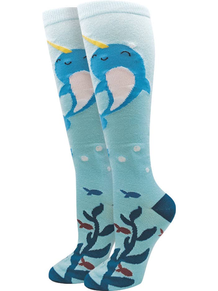 Blue Narwhal Knee High Socks for wholesale on Faire
