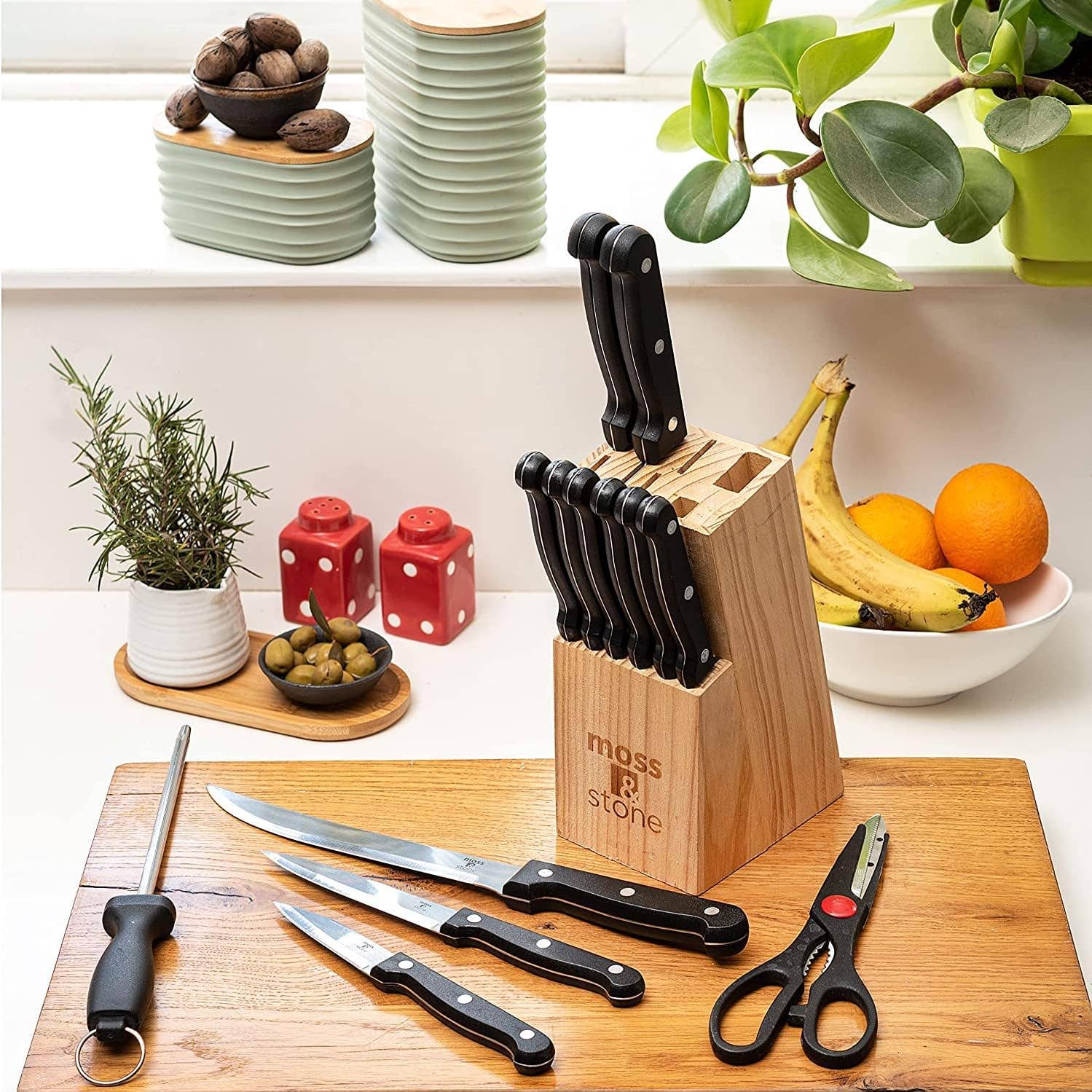 Moss & Stone - Wholesale Knife Set - 14-piece Knife Block Set, Stainless Steel Knife Set, Premium Kitchen knives Set With High-Carbon Stainless Steel Blades And Wooden Block Set, Cutlery Knife Set, 14 Pcs Kitchen Knife Set7