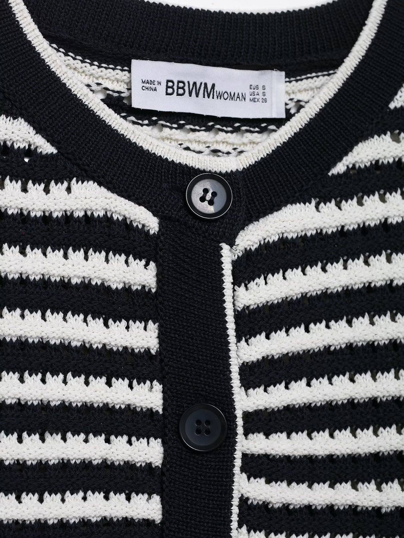 BLACK V-neck single-breasted striped cardigan for wholesale on Faire3