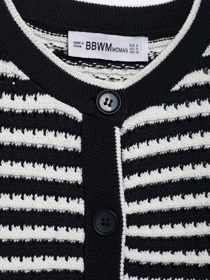 BLACK V-neck single-breasted striped cardigan for wholesale on Faire3