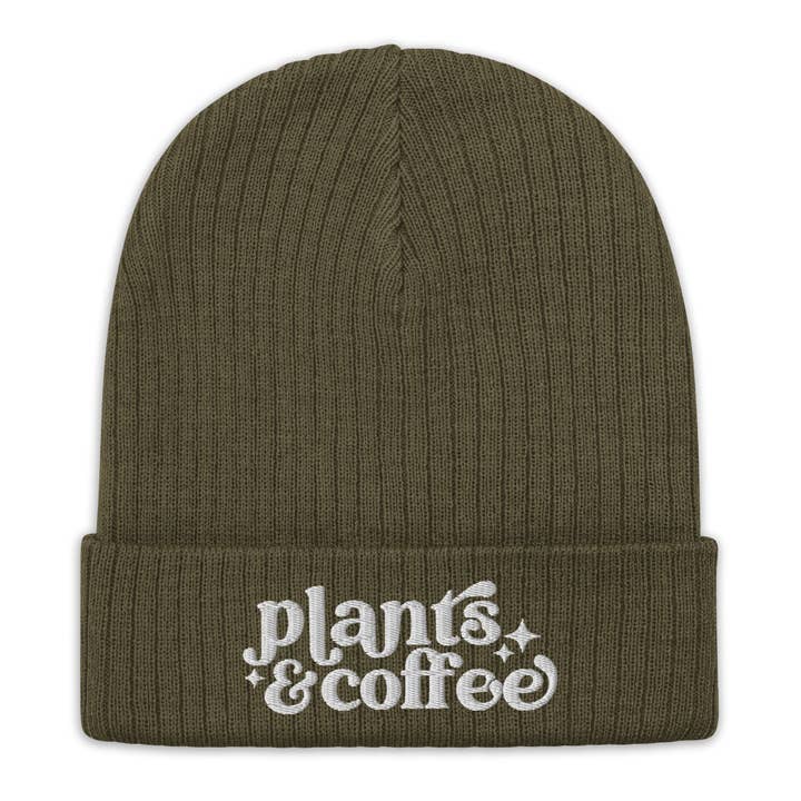 Above The Soil - Wholesale Beanie - Unisex - Plants and Coffee Olive Ribbed Knit Beanie - Coffee Shop5
