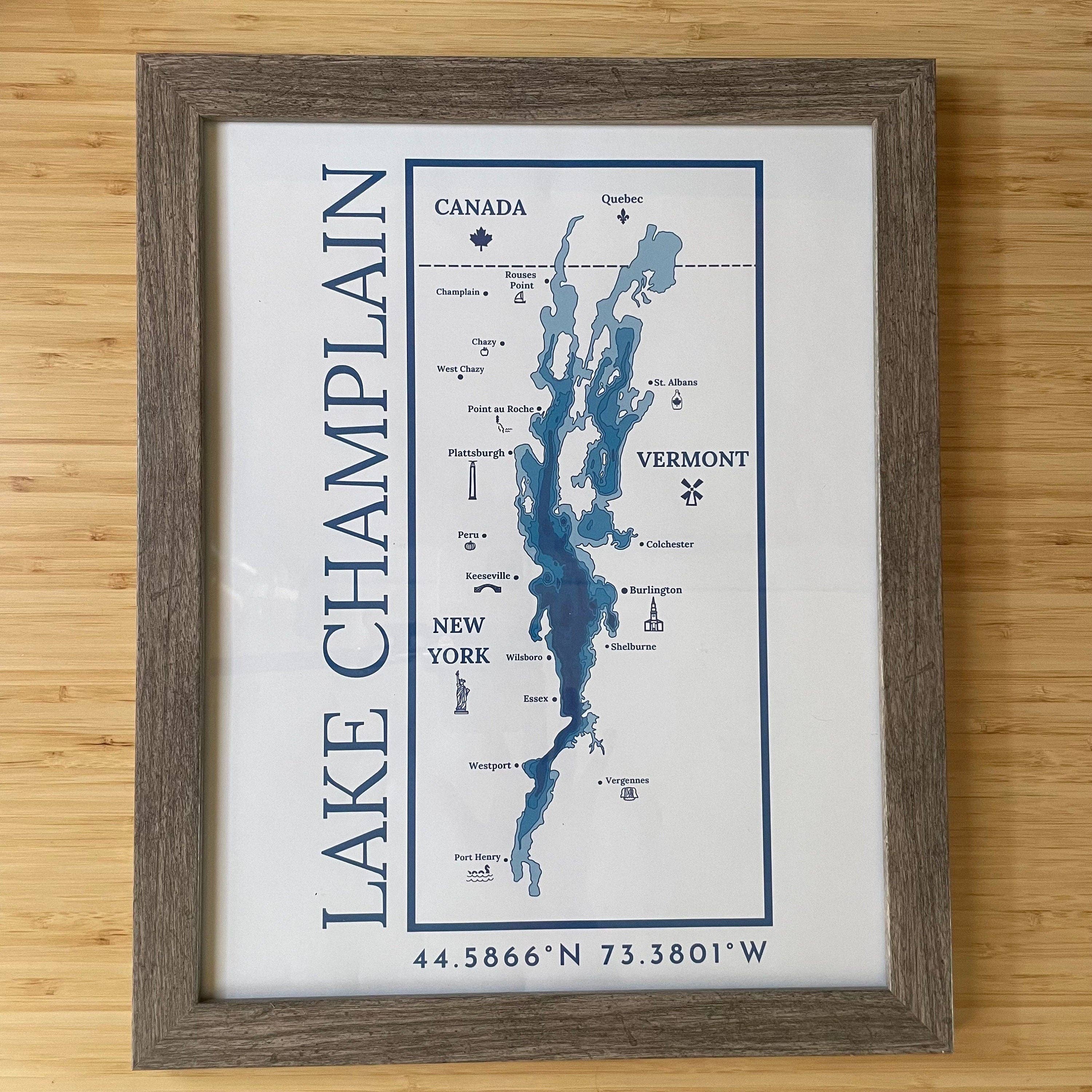 Just Wandering Co. - Wholesale Art Print - Lake Champlain Print Wall Hanging | Plattsburgh, New York | Burlington, Vermont | North Country Gift, Present | Custom Lake |  Upstate NY |1