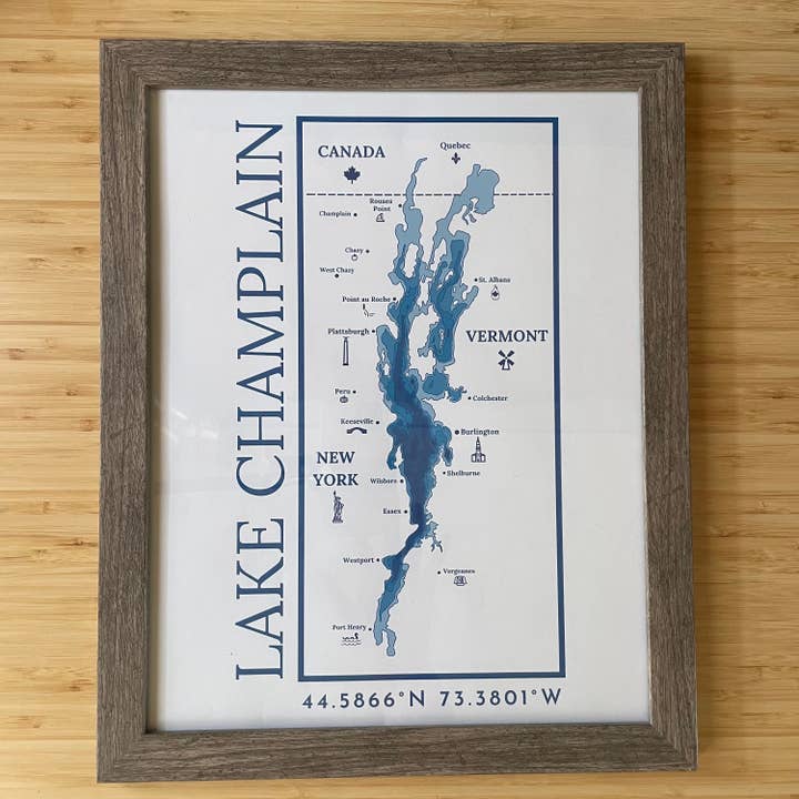 Just Wandering Co. - Wholesale Art Print - Lake Champlain Print Wall Hanging | Plattsburgh, New York | Burlington, Vermont | North Country Gift, Present | Custom Lake | Upstate NY |1