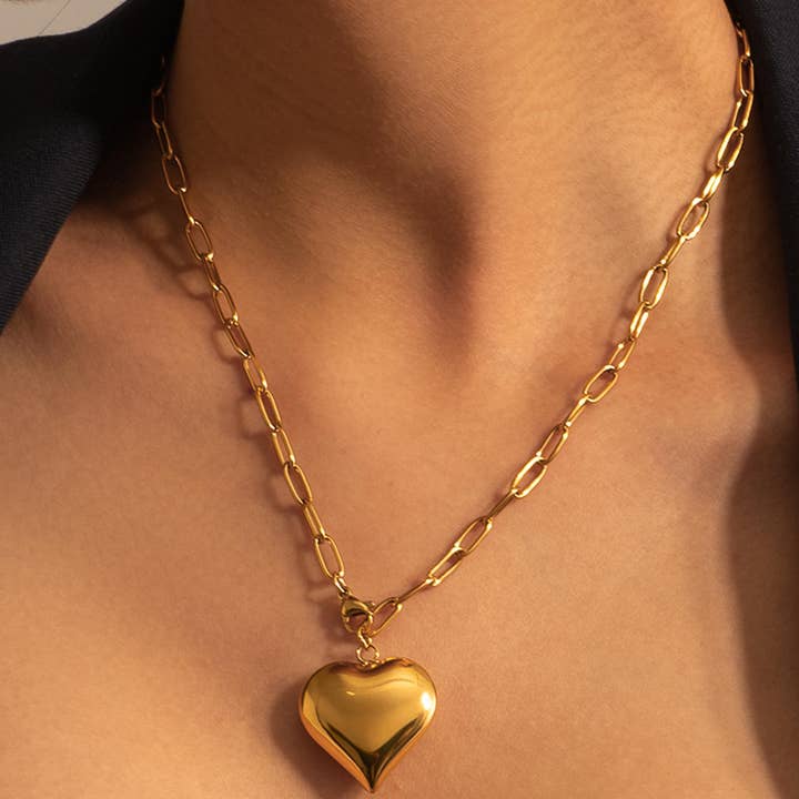 Flânerie by MAIQ - Wholesale Pendant/Charm Necklace - Paris 18K Gold Non-Tarnish Large Heart Chain Necklace