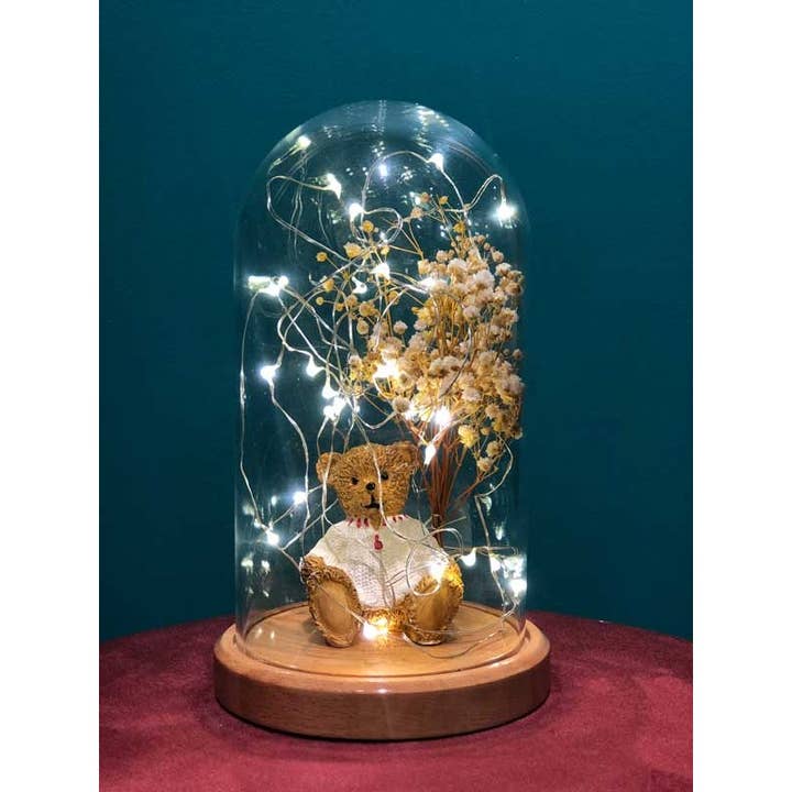 Lanterna iluminada com base de madeira de lâmpada com figura de urso e flor por atacado de STUDIO BYLAMP