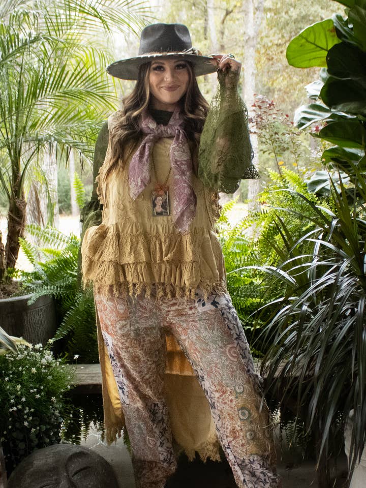 Ruffle Up High-Lo Top - Tea Stain for wholesale by Jaded Gypsy