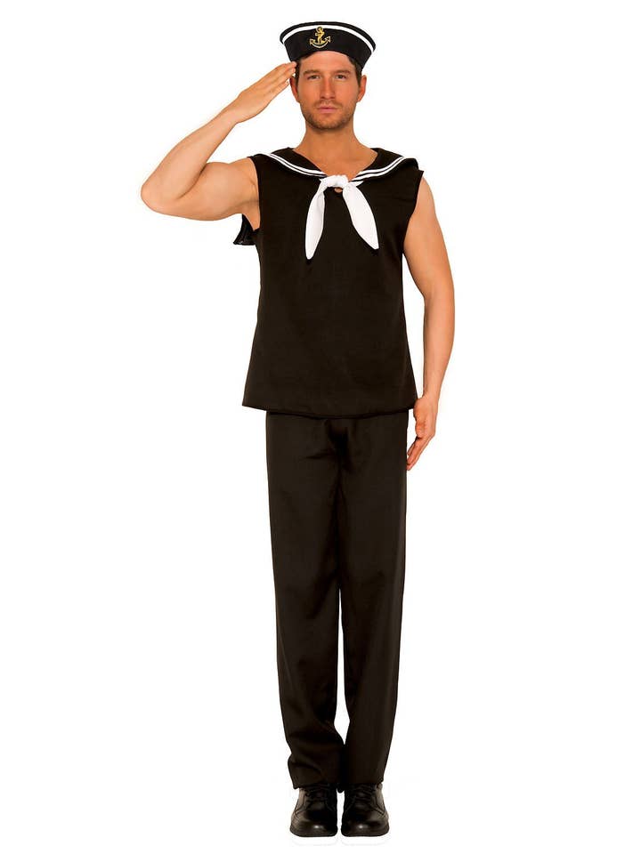 Lingerie Mart - Vente Déguisement – homme - Music Legs 3 pièces Chemise sans manches noire à col marin