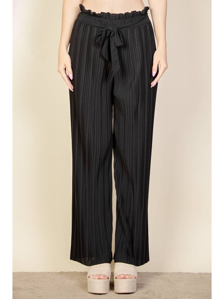 CAPELLA APPAREL - Wholesale Pants - Women's - Pleated Stretch Crepe Pull-On Wide Leg Tie Front Pants