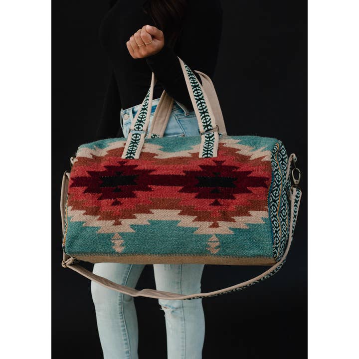 Panache Apparel Co. - Wholesale Weekender Bag - Women's - Teal, Burgundy & Tan Aztec Duffel