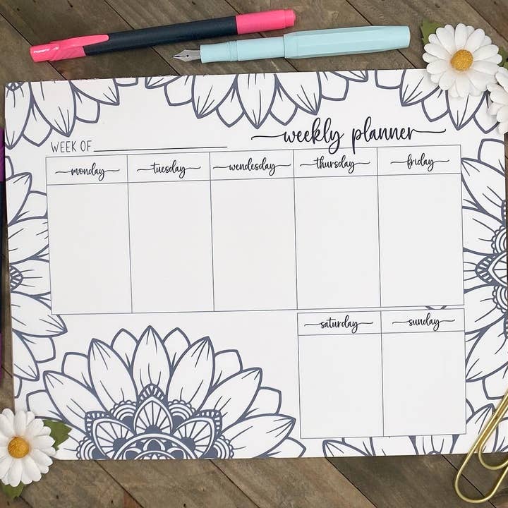 Page de couleur florale, bloc-notes semainier pour la vente par Heather Link Designs