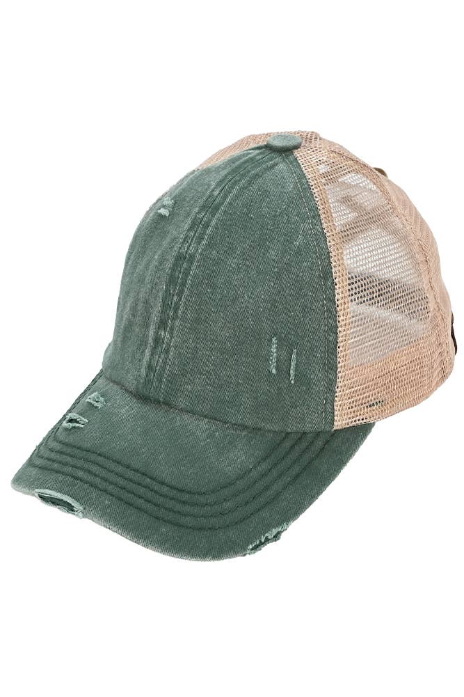 Hana - Wholesale Ponytail Cap - Women's - C.C Washed Denim with Crossed Elastic Band Mesh Pony Cap28