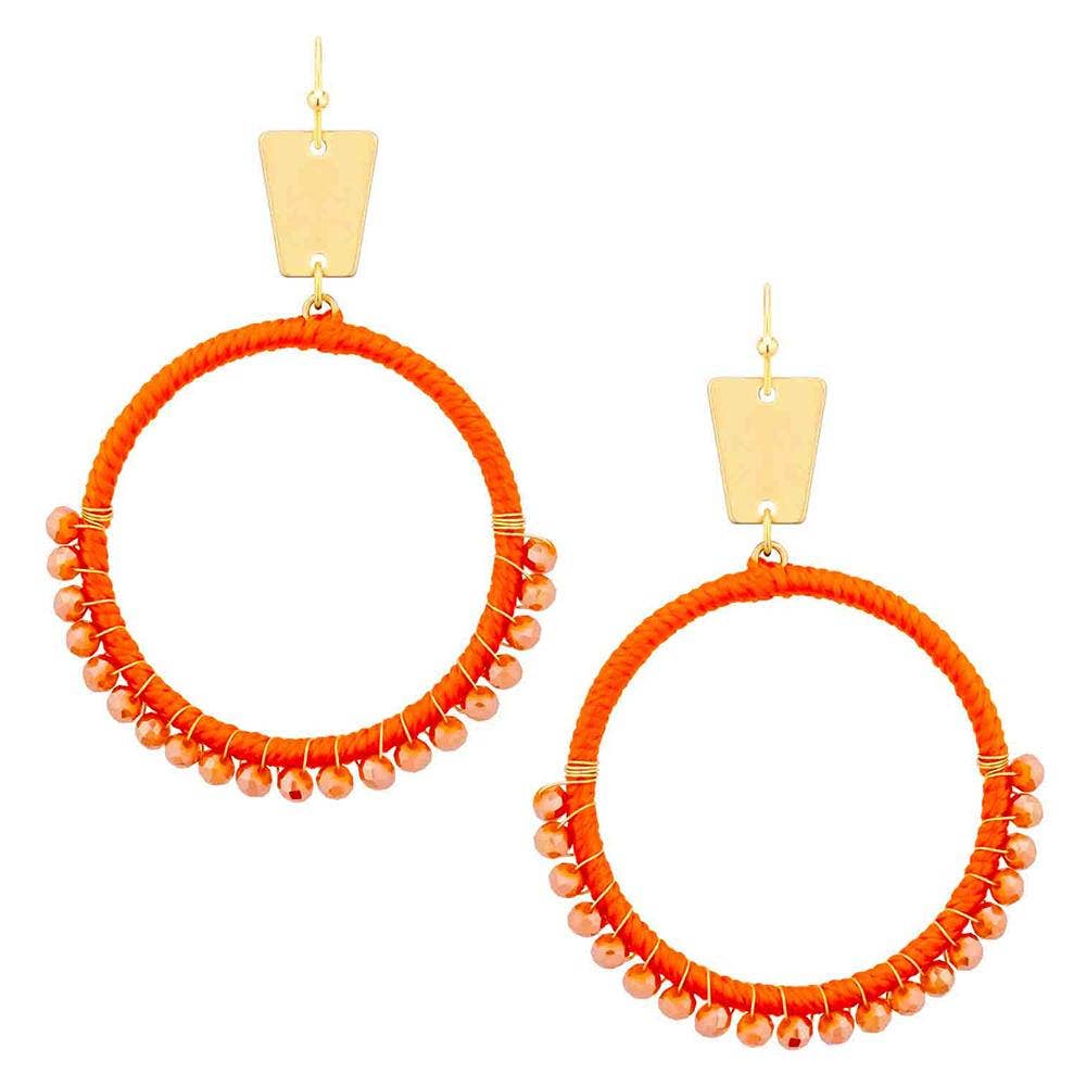 anbfashion – Engroshandel Hængeøreringe og creoløreringe – TRÅD GLASPERLE METAL CIRKEL ØRERING CE-33754