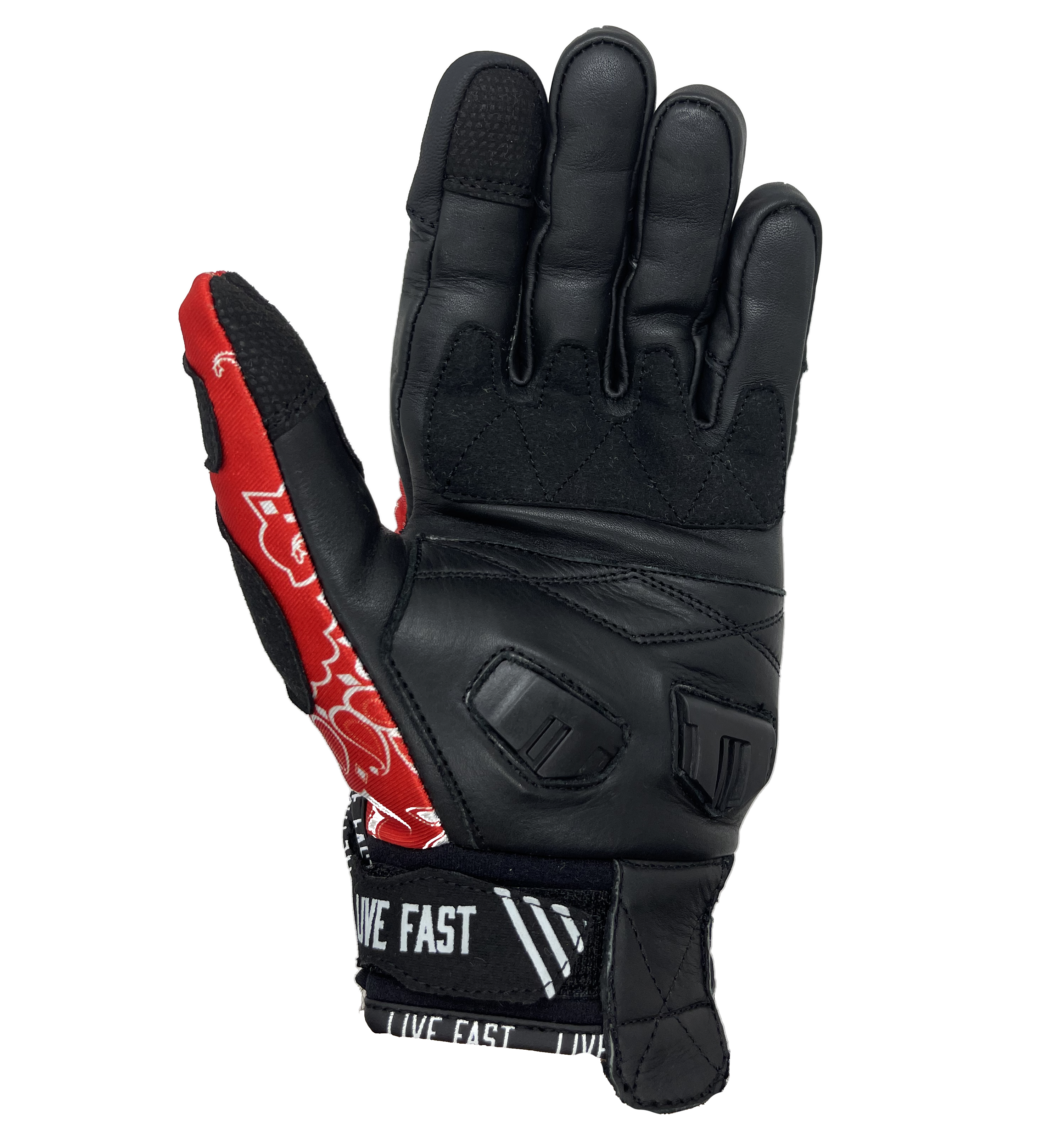 Live Fast Gear - Wholesale Gloves - Men's - Red Paisley Motorcycle Gloves3