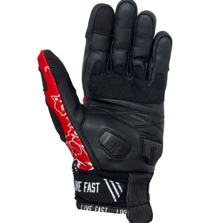 Live Fast Gear - Wholesale Gloves - Men's - Red Paisley Motorcycle Gloves3