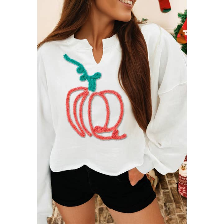 Halloween Pumpkin Corded Graphic Notched Neck Sweatshirt for wholesale by fashionworks