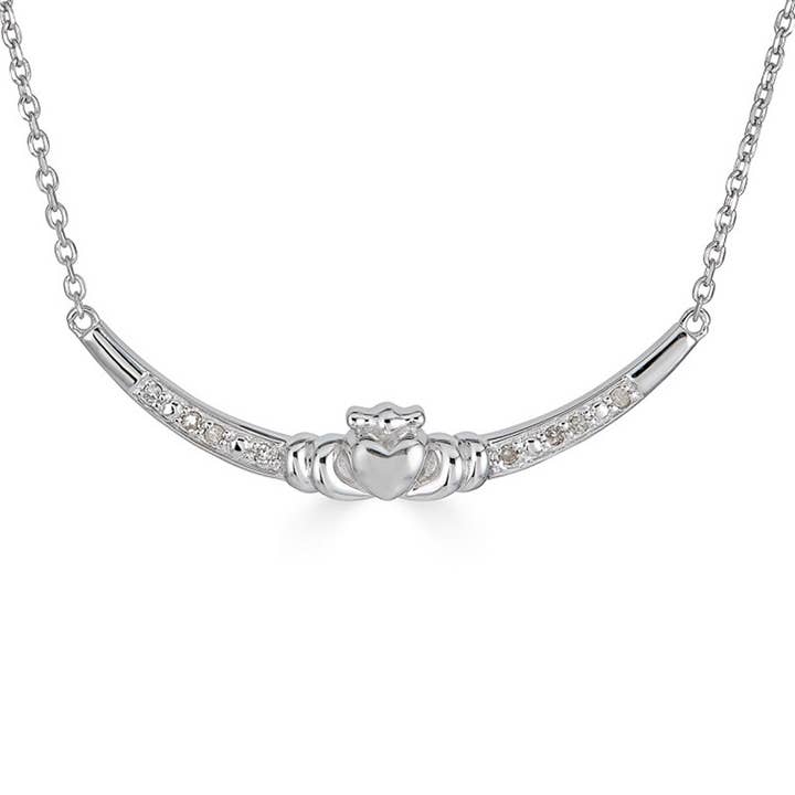Claddagh halsketting met diamanten staaf voor wholesale door The Irish Jewelry Company