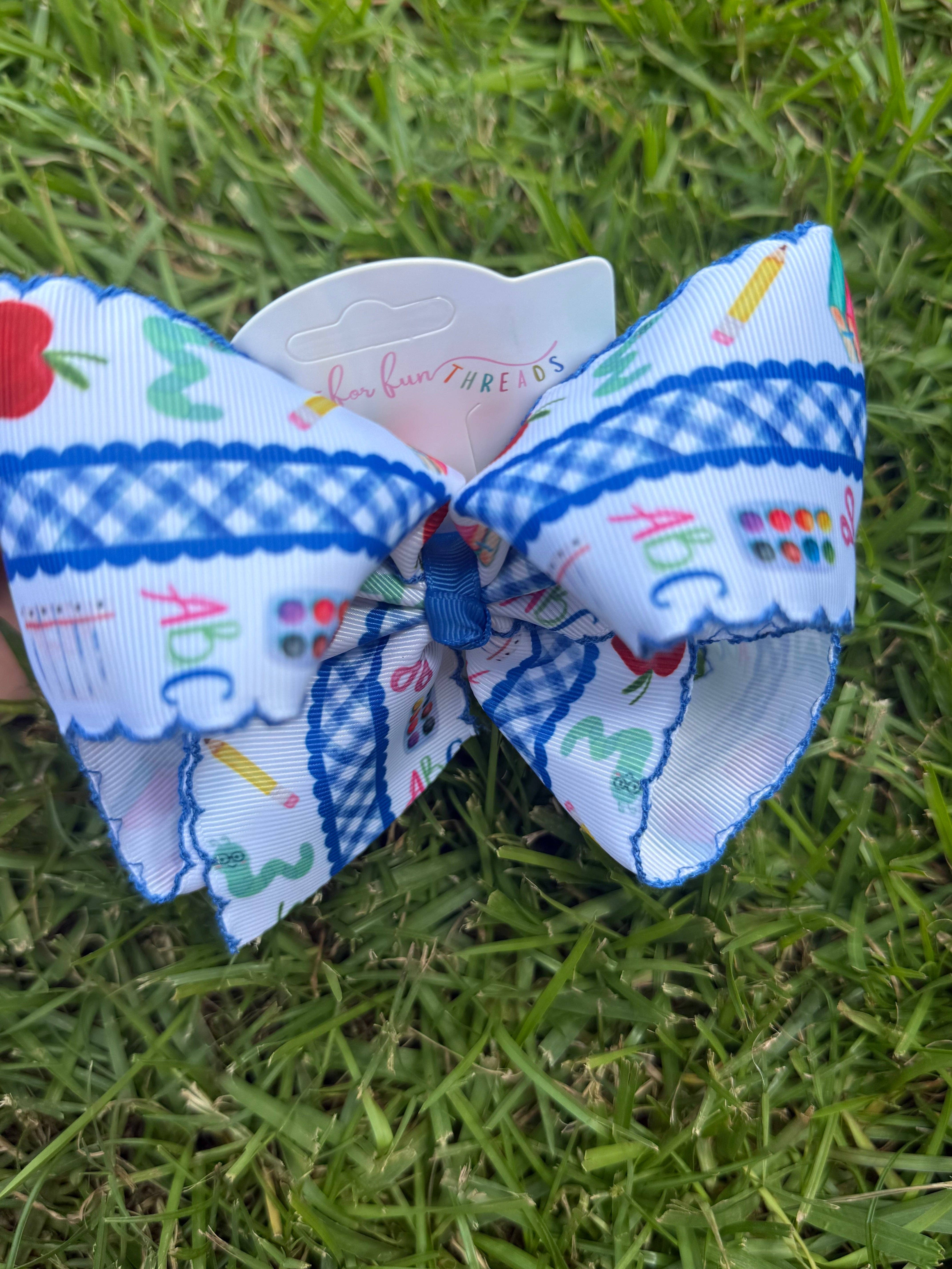 Just For Fun Threads - Wholesale Hair Bow - Kids - Back to School Moonstitch Hair Bow1