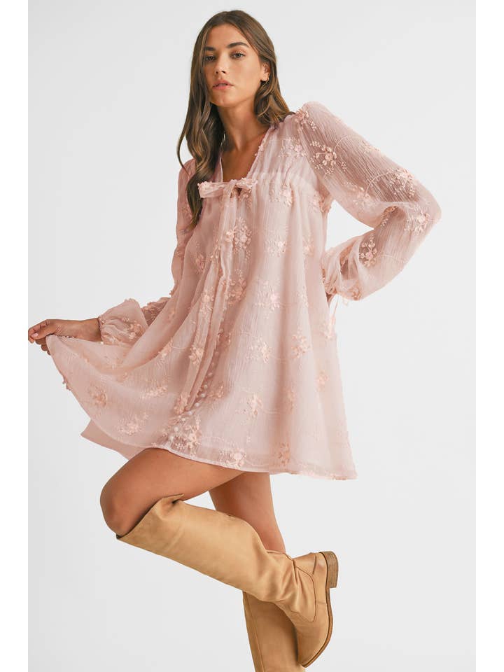 Endless Blu - Wholesale Dress - Women's - Embroidered Long Sleeve Mini Dress LD1678A