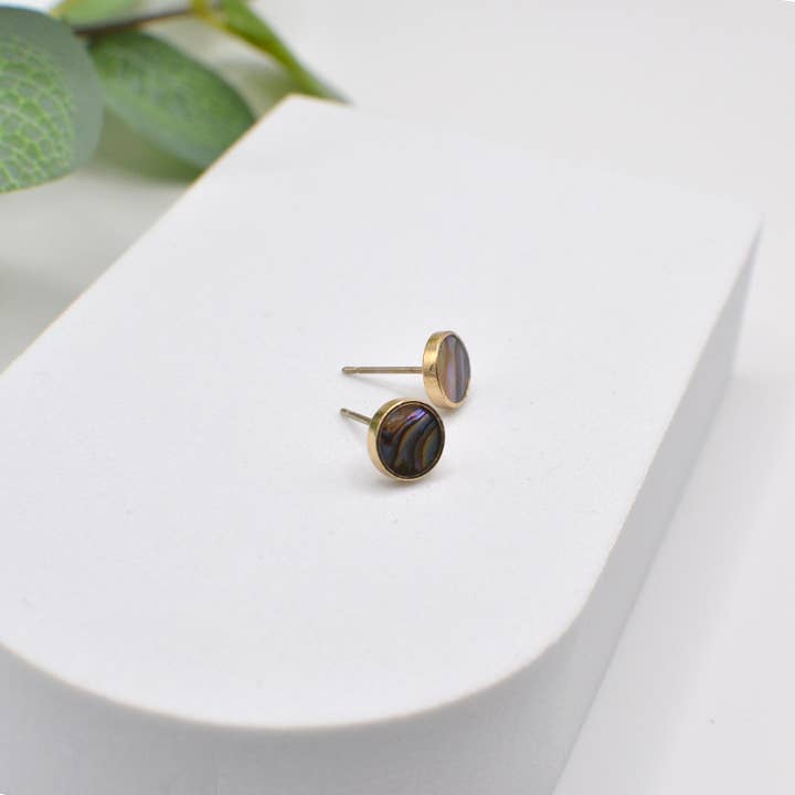 StarryNYC - Wholesale Stud/Post Earrings - Abalone Round Button Brass Stud Earring1