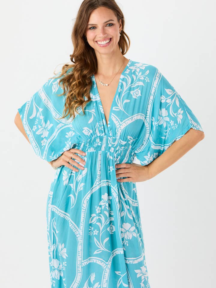 Geschilderde Tegels Aquamarijn Levine Maxi-jurk voor groothandel op Faire5