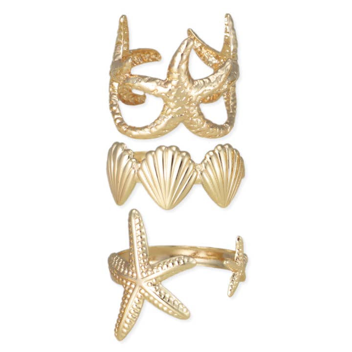 ZAD - Wholesale Band/Stacked Ring - Ocean Vibes Gold Ring Set1
