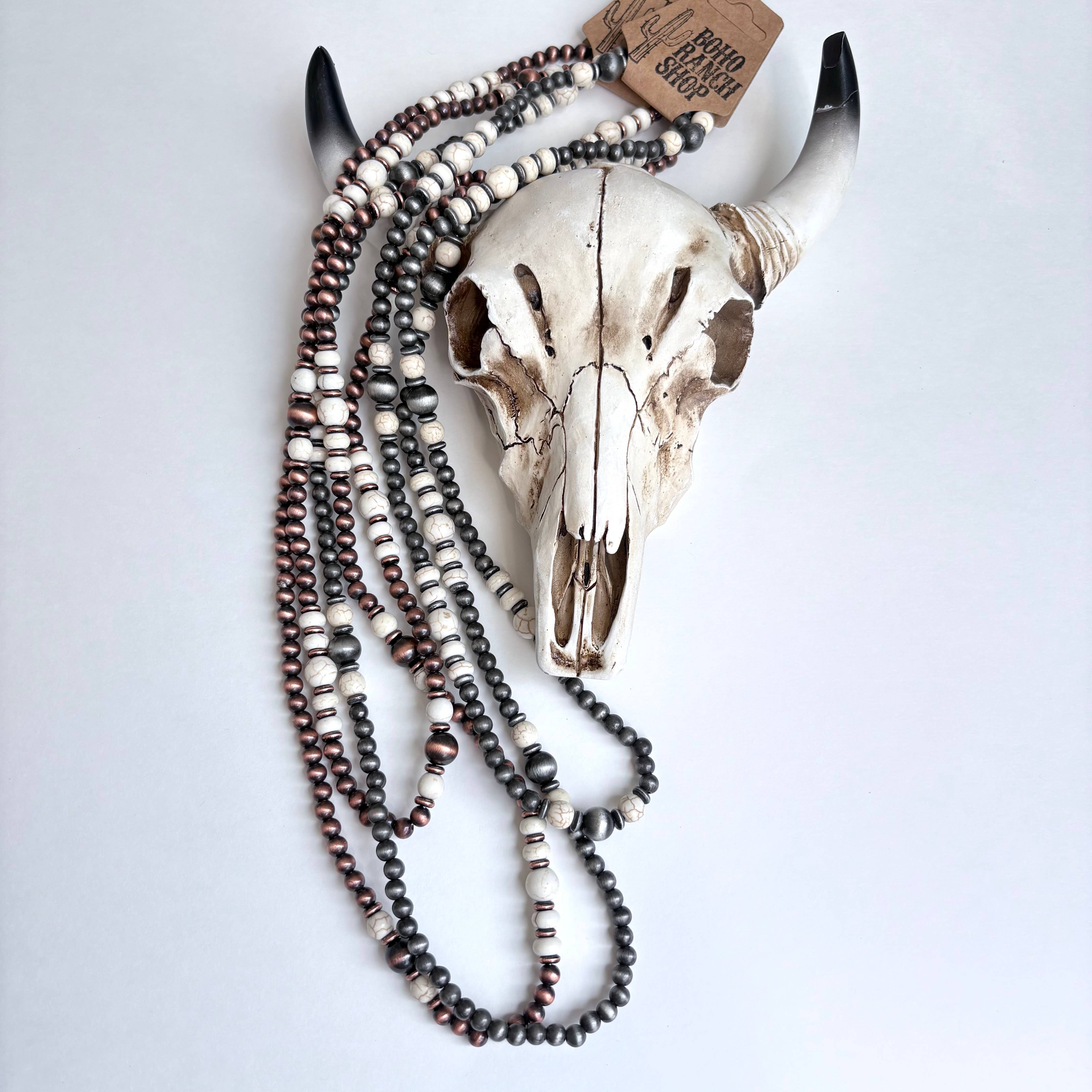 Boho Ranch Shop - Venta al por mayor Collares de cuentas/perlas - Collar largo de 60″ estilo navajo occidental con perlas y cuentas de piedra.6