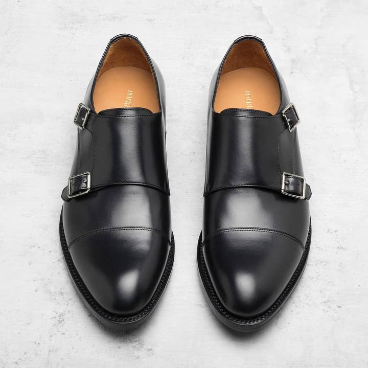 City Black Leather - Scarpe Monk in Pelle Nera per la vendita all'ingrosso da parte di Peter & Porter