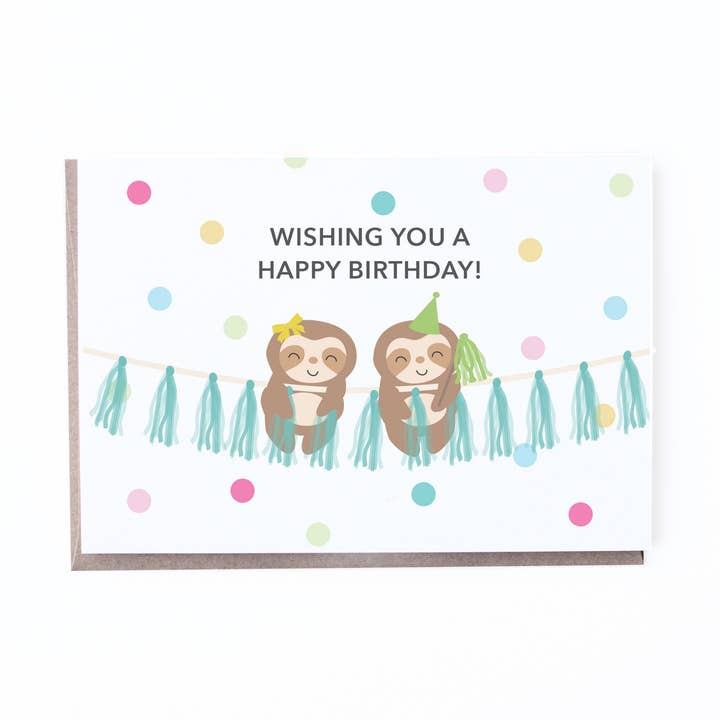 Wishing You a Happy Birthday Sloth Card for wholesale by Design Missions Co.