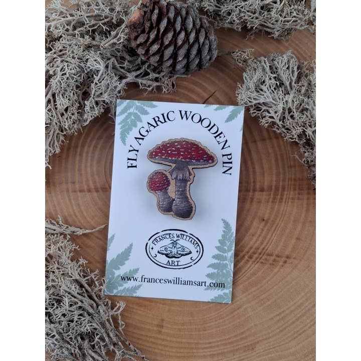Fly Agaric Wooden Pin for wholesale by Frances Williams Art