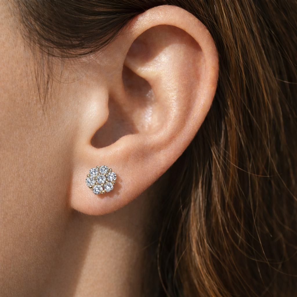 Geneve Diamond - Vente Clous d'oreille - Boucles d'oreilles en forme de fleur avec diamants VS de 1 carat en or 14K de laboratoire.1