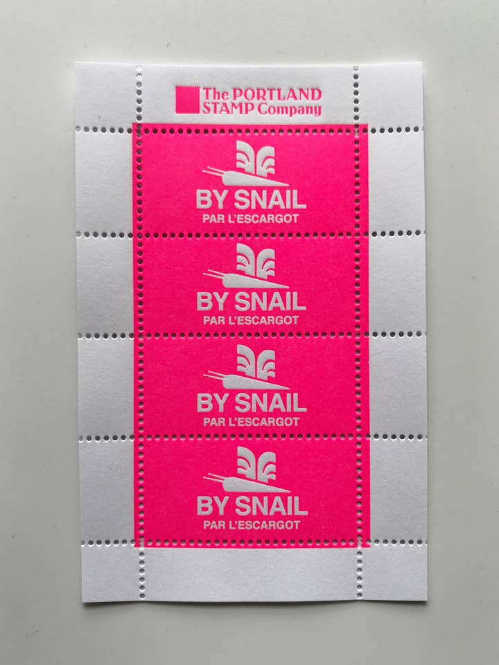 By Snail - Escarglo - Letterpress Lick & Stick Stamps for wholesale by The Portland Stamp Company