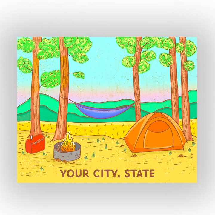 Benutzerdefinierter Aufkleber „Sunset Campsite für den Großhandel von Heirloom Design Co.